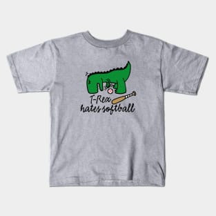 T-Rex hates softball baseball dinosaur softball player Kids T-Shirt